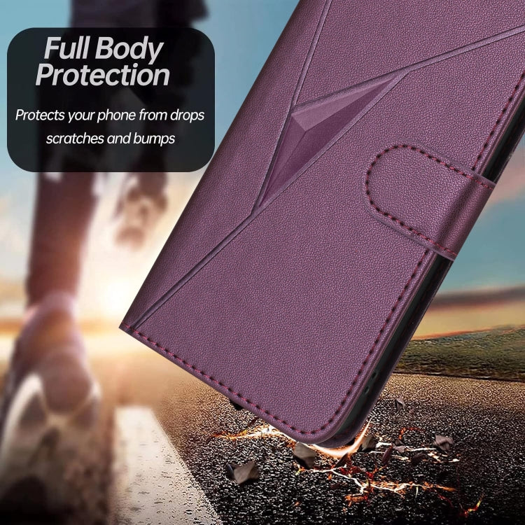 For Motorola Moto G Stylus 2024 Triangle Pattern Buckle Clasp Leather Phone Case(Dark Purple) - free shipping - PMC Jewellery - Order now!