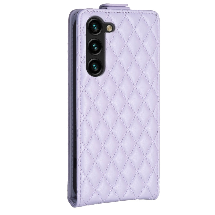 For Samsung Galaxy S25 5G Diamond Lattice Vertical Flip Leather Phone Case(Purple) - Galaxy S25 5G Cases by PMC Jewellery | Online Shopping South Africa | PMC Jewellery | Buy Now Pay Later Mobicred