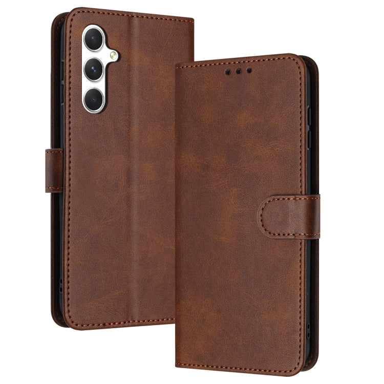 For Samsung Galaxy S25 / S24 5G Solid Calf Texture Flip Leather Phone Case(Brown) - Galaxy S25 5G Cases by PMC TechLife | Online Shopping South Africa | PMC TechLife | Buy Now Pay Later Mobicred