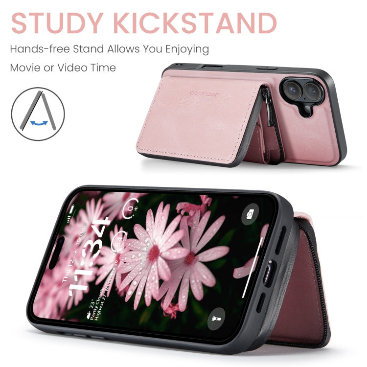 For iPhone 16 Plus JEEHOOD J02 Magnetic Zipper Horizontal Flip Leather Phone Case(Pink) - free shipping - PMC Jewellery - Order now!