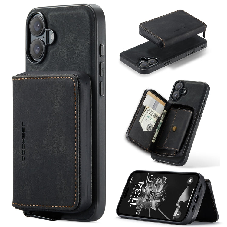 For iPhone 16 Plus JEEHOOD J02 Magnetic Zipper Horizontal Flip Leather Phone Case(Black) - free shipping - PMC Jewellery - Order now!