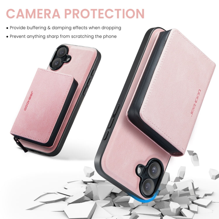 For iPhone 16 JEEHOOD J02 Magnetic Zipper Horizontal Flip Leather Phone Case(Pink) - free shipping - PMC Jewellery - Order now!