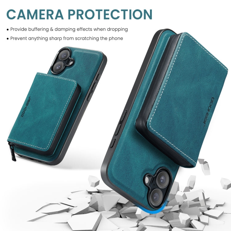 For iPhone 16 JEEHOOD J02 Magnetic Zipper Horizontal Flip Leather Phone Case(Blue) - free shipping - PMC Jewellery - Order now!