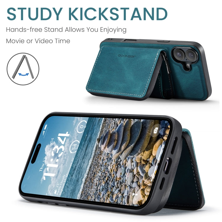 For iPhone 16 JEEHOOD J02 Magnetic Zipper Horizontal Flip Leather Phone Case(Blue) - free shipping - PMC Jewellery - Order now!