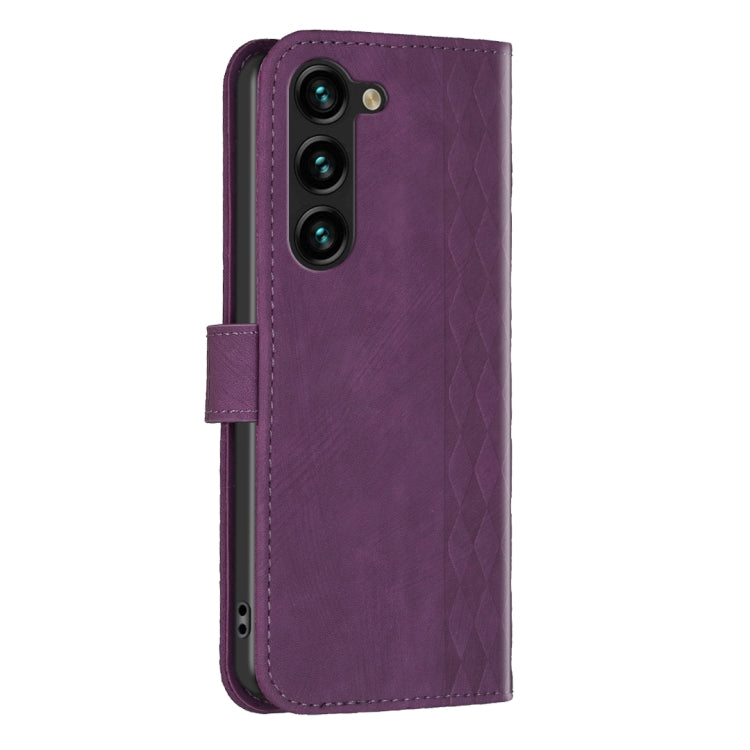 For Samsung Galaxy S25 5G Plaid Embossed Leather Phone Case(Purple) - Galaxy S25 5G Cases by PMC Jewellery | Online Shopping South Africa | PMC Jewellery | Buy Now Pay Later Mobicred