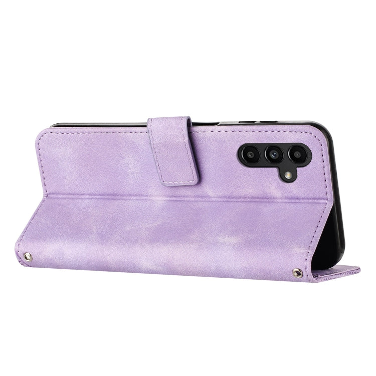 For Samsung Galaxy S25 / S24 5G Dream Triangle Leather Phone Case with Long Lanyard(Purple) - Galaxy S25 5G Cases by PMC Jewellery | Online Shopping South Africa | PMC Jewellery | Buy Now Pay Later Mobicred
