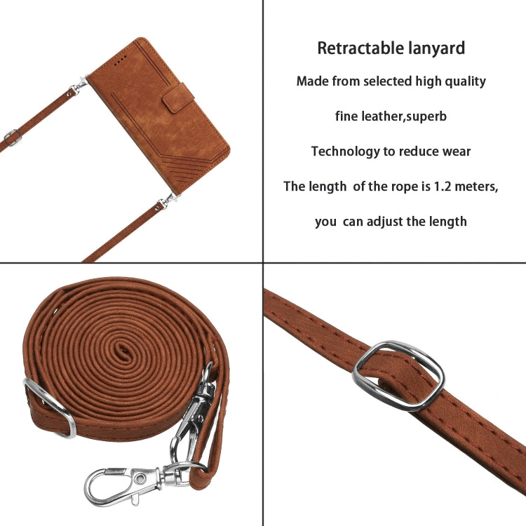 For Samsung Galaxy S25 Ultra 5G Skin Feel Stripe Pattern Leather Phone Case with Long Lanyard(Brown) - Galaxy S25 Ultra 5G Cases by PMC Jewellery | Online Shopping South Africa | PMC Jewellery | Buy Now Pay Later Mobicred