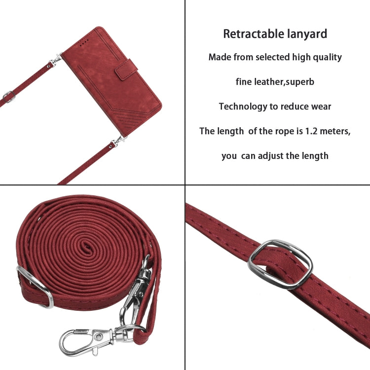 For Samsung Galaxy S25 Ultra 5G Skin Feel Stripe Pattern Leather Phone Case with Long Lanyard(Red) - Galaxy S25 Ultra 5G Cases by PMC Jewellery | Online Shopping South Africa | PMC Jewellery | Buy Now Pay Later Mobicred