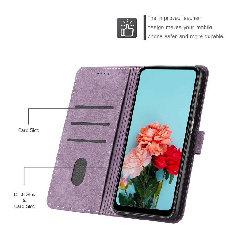 For Samsung Galaxy S25 Ultra 5G Skin Feel Stripe Pattern Leather Phone Case with Long Lanyard(Purple) - free shipping - PMC Jewellery - Order now!