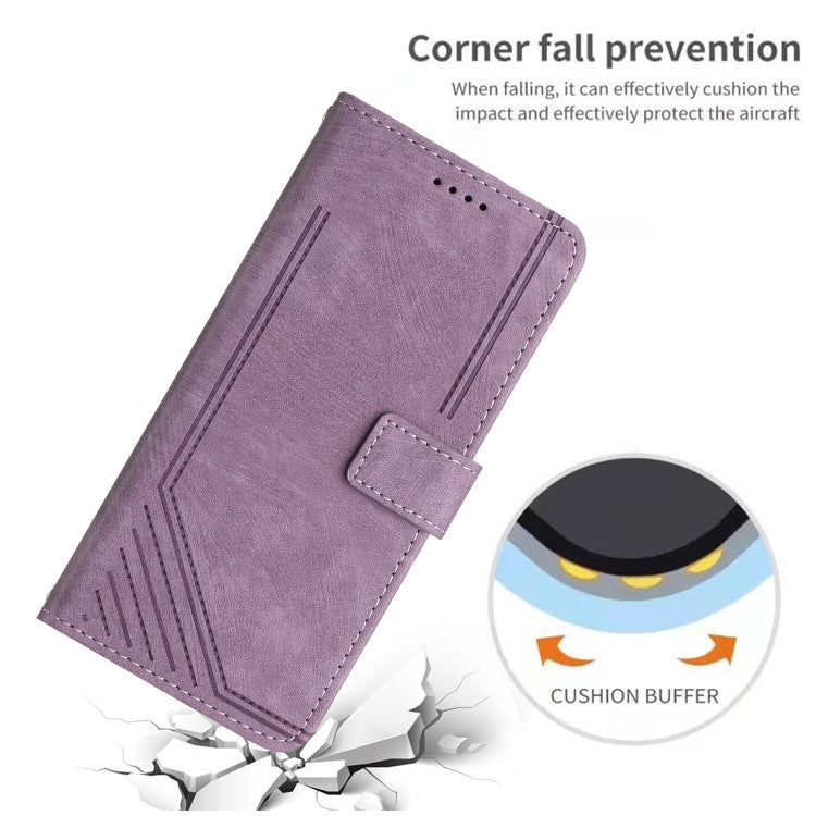 For Samsung Galaxy S25 Ultra 5G Skin Feel Stripe Pattern Leather Phone Case with Long Lanyard(Purple) - free shipping - PMC Jewellery - Order now!