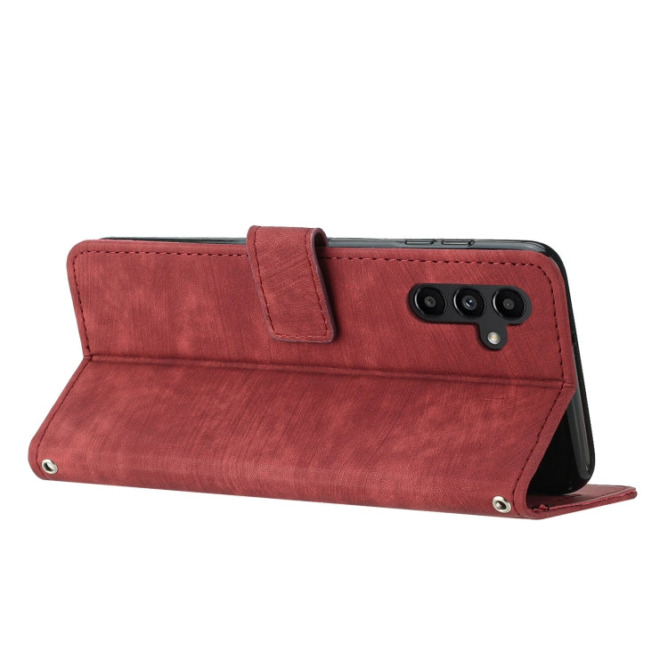 For Samsung Galaxy S25 / S24 5G Skin Feel Stripe Pattern Leather Phone Case with Long Lanyard(Red) - Galaxy S25 5G Cases by PMC Jewellery | Online Shopping South Africa | PMC Jewellery | Buy Now Pay Later Mobicred