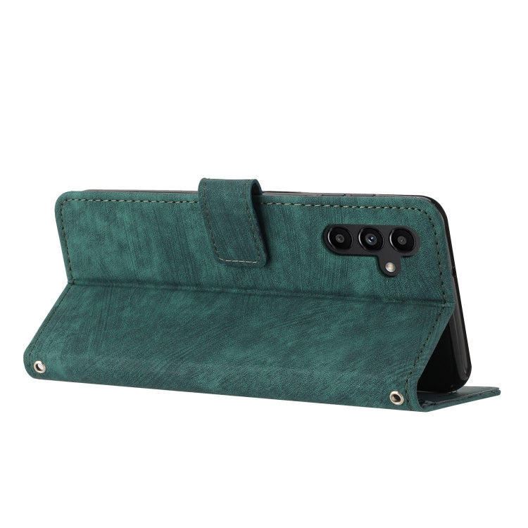 For Samsung Galaxy S25 / S24 5G Skin Feel Stripe Pattern Leather Phone Case with Long Lanyard(Green) - Galaxy S25 5G Cases by PMC Jewellery | Online Shopping South Africa | PMC Jewellery | Buy Now Pay Later Mobicred