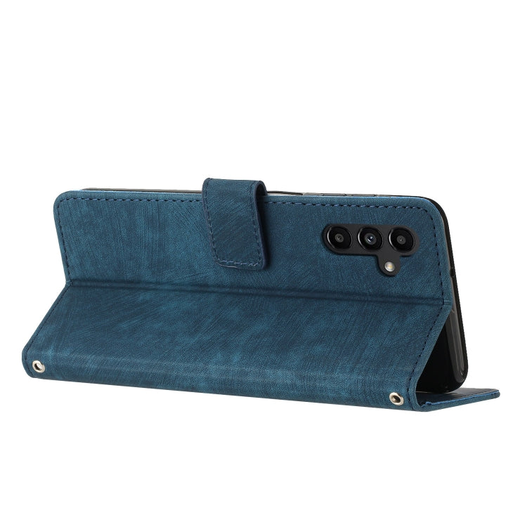 For Samsung Galaxy S25 / S24 5G Skin Feel Stripe Pattern Leather Phone Case with Long Lanyard(Blue) - Galaxy S25 5G Cases by PMC Jewellery | Online Shopping South Africa | PMC Jewellery | Buy Now Pay Later Mobicred