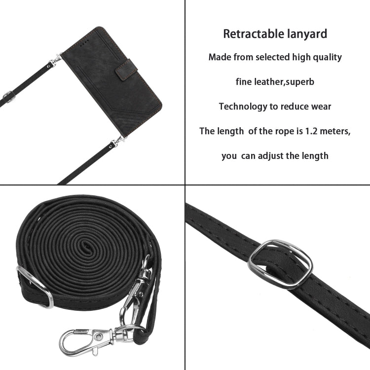 For Samsung Galaxy S25 / S24 5G Skin Feel Stripe Pattern Leather Phone Case with Long Lanyard(Black) - Galaxy S25 5G Cases by PMC Jewellery | Online Shopping South Africa | PMC Jewellery | Buy Now Pay Later Mobicred