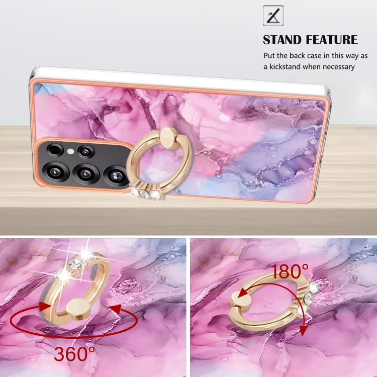 For Samsung Galaxy S25 Ultra 5G Electroplating Marble Dual-side IMD Phone Case with Ring(Pink 013) - Galaxy S25 Ultra 5G Cases by PMC Jewellery | Online Shopping South Africa | PMC Jewellery | Buy Now Pay Later Mobicred