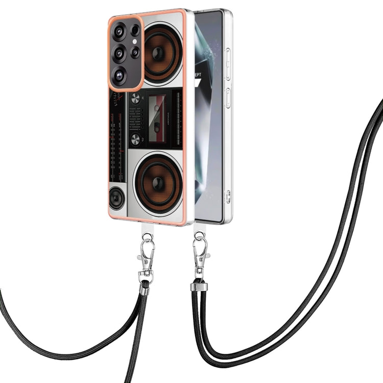 For Samsung Galaxy S25 Ultra 5G Electroplating Dual-side IMD Phone Case with Lanyard(Retro Radio) - Galaxy S25 Ultra 5G Cases by PMC TechLife | Online Shopping South Africa | PMC TechLife | Buy Now Pay Later Mobicred