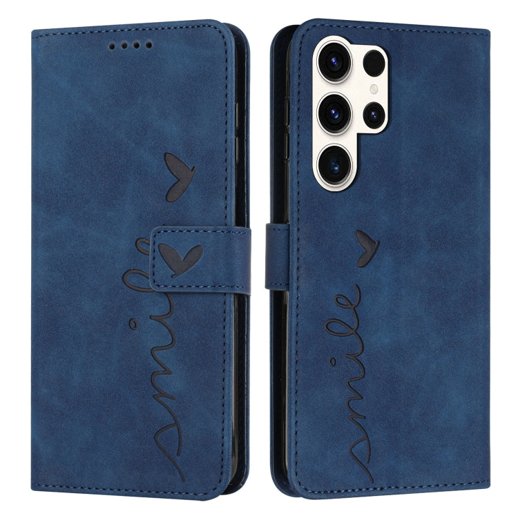 For Samsung Galaxy S25 Ultra 5G Skin Feel Heart Embossed Leather Phone Case with Long Lanyard(Blue) - Galaxy S25 Ultra 5G Cases by PMC TechLife | Online Shopping South Africa | PMC TechLife | Buy Now Pay Later Mobicred