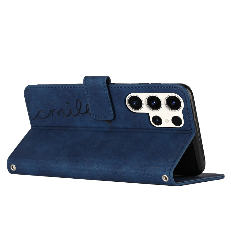 For Samsung Galaxy S25 Ultra 5G Skin Feel Heart Embossed Leather Phone Case with Long Lanyard(Blue) - Galaxy S25 Ultra 5G Cases by PMC TechLife | Online Shopping South Africa | PMC TechLife | Buy Now Pay Later Mobicred