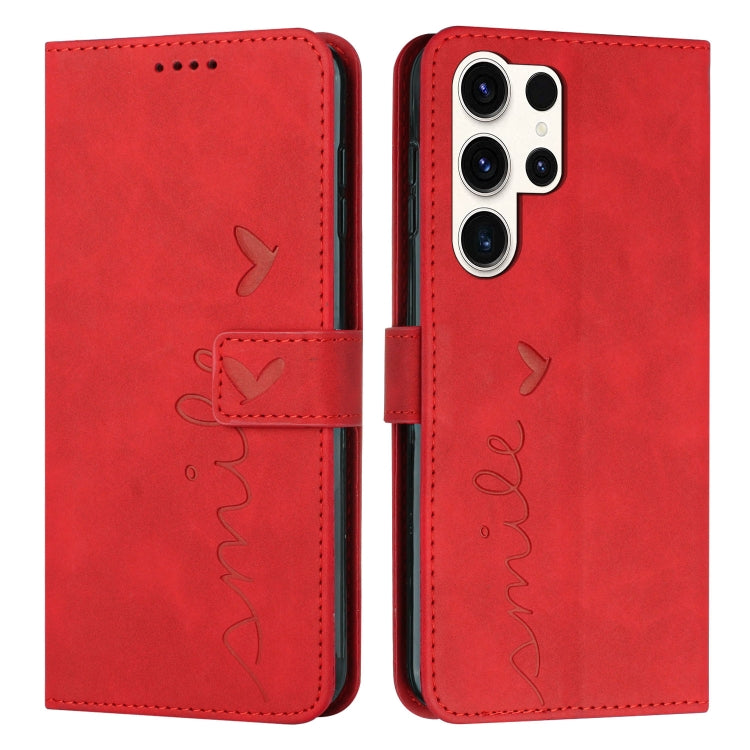 For Samsung Galaxy S25 Ultra 5G Skin Feel Heart Embossed Leather Phone Case with Long Lanyard(Red) - Galaxy S25 Ultra 5G Cases by PMC TechLife | Online Shopping South Africa | PMC TechLife | Buy Now Pay Later Mobicred