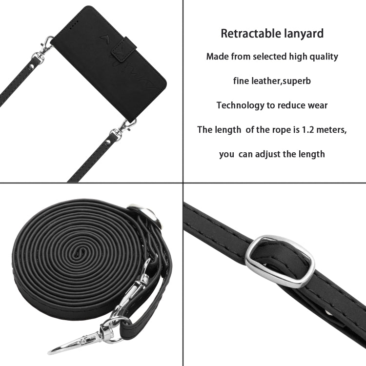 For Samsung Galaxy S25 / S24 5G Skin Feel Heart Embossed Leather Phone Case with Long Lanyard(Black) - Galaxy S25 5G Cases by PMC TechLife | Online Shopping South Africa | PMC TechLife | Buy Now Pay Later Mobicred