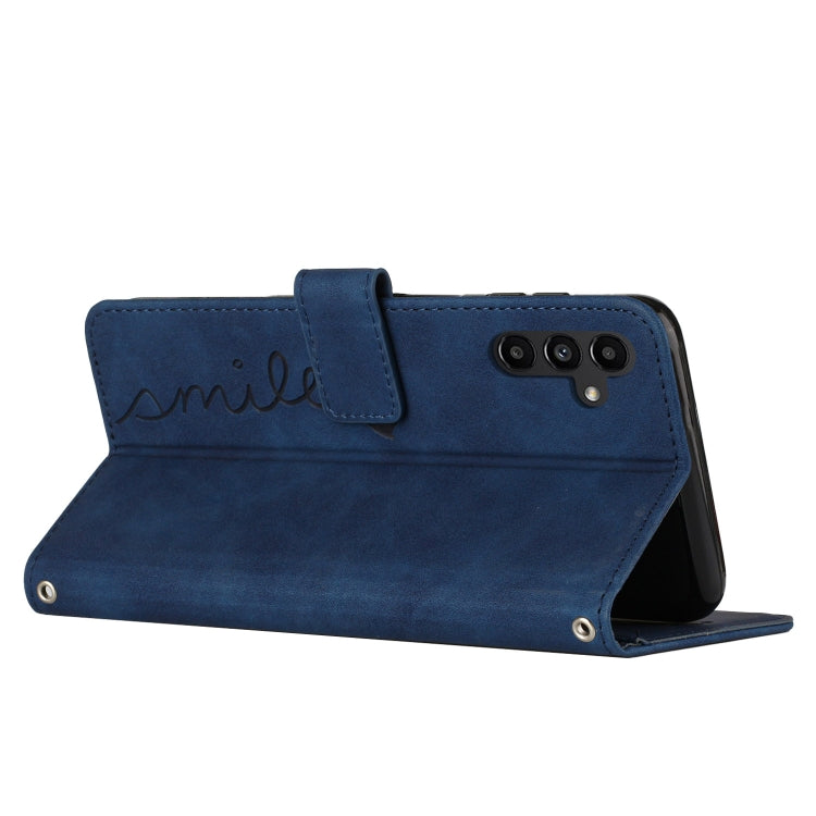 For Samsung Galaxy S25 / S24 5G Skin Feel Heart Embossed Leather Phone Case with Long Lanyard(Blue) - Galaxy S25 5G Cases by PMC TechLife | Online Shopping South Africa | PMC TechLife | Buy Now Pay Later Mobicred