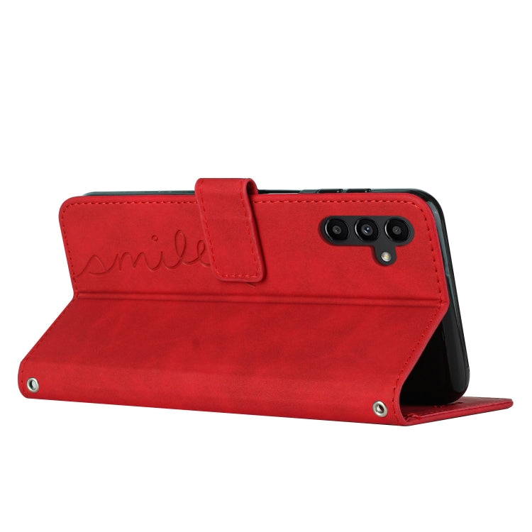 For Samsung Galaxy S25 / S24 5G Skin Feel Heart Embossed Leather Phone Case with Long Lanyard(Red) - Galaxy S25 5G Cases by PMC TechLife | Online Shopping South Africa | PMC TechLife | Buy Now Pay Later Mobicred