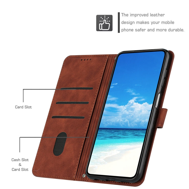 For Samsung Galaxy S25 / S24 5G Skin Feel Heart Embossed Leather Phone Case with Long Lanyard(Brown) - Galaxy S25 5G Cases by PMC TechLife | Online Shopping South Africa | PMC TechLife | Buy Now Pay Later Mobicred