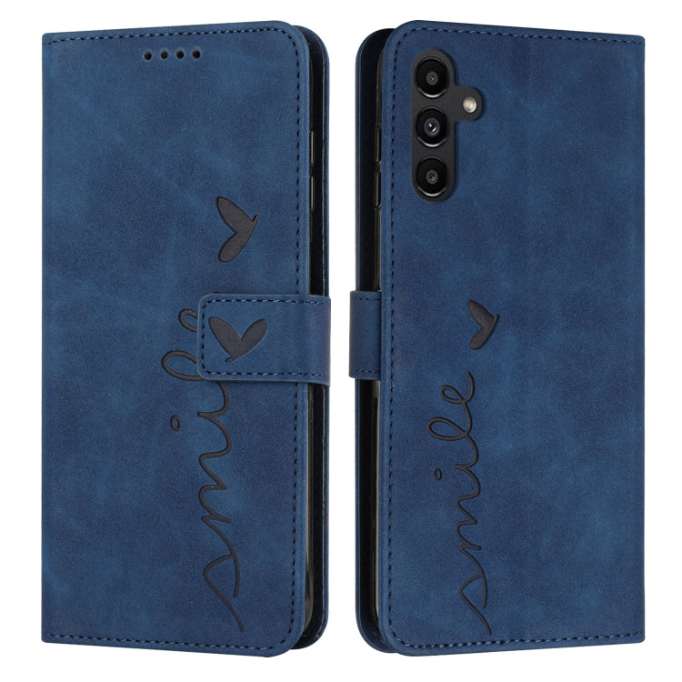 For Samsung Galaxy S25+ / S24+ 5G Skin Feel Heart Embossed Leather Phone Case with Long Lanyard(Blue) - Galaxy S25+ 5G Cases by PMC TechLife | Online Shopping South Africa | PMC TechLife | Buy Now Pay Later Mobicred