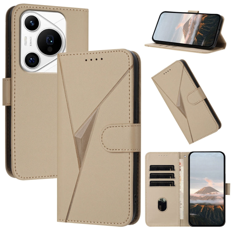 For Huawei Pura 70 Pro / Pura 70 Ultra Triangle Pattern Buckle Clasp Leather Phone Case(Gold) - Huawei Cases by PMC Jewellery | Online Shopping South Africa | PMC Jewellery | Buy Now Pay Later Mobicred