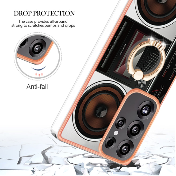 For Samsung Galaxy S25 Ultra 5G Electroplating Dual-side IMD Phone Case with Ring Holder(Retro Radio) - Galaxy S25 Ultra 5G Cases by PMC TechLife | Online Shopping South Africa | PMC TechLife | Buy Now Pay Later Mobicred