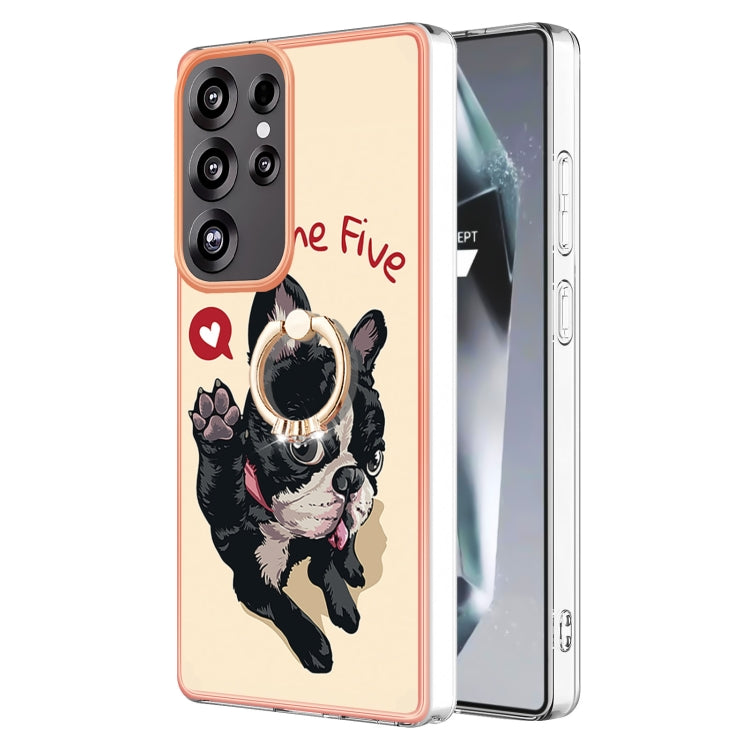 For Samsung Galaxy S25 Ultra 5G Electroplating Dual-side IMD Phone Case with Ring Holder(Lucky Dog) - Galaxy S25 Ultra 5G Cases by PMC TechLife | Online Shopping South Africa | PMC TechLife | Buy Now Pay Later Mobicred