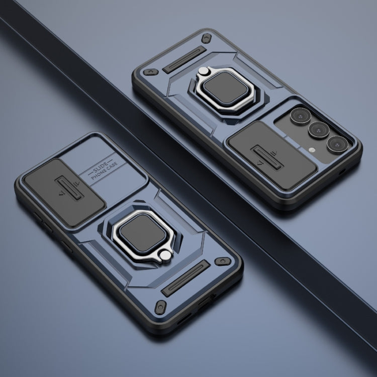 For Samsung Galaxy S25 5G Sliding Camshield TPU + PC Shockproof Phone Case with Holder(Blue) - free shipping - PMC Jewellery - Order now!