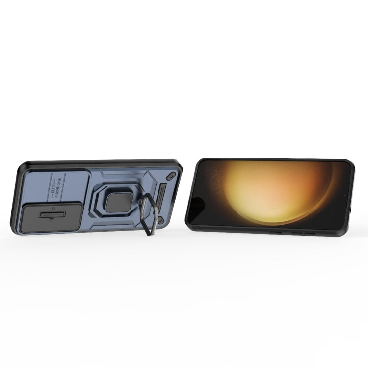 For Samsung Galaxy S25 5G Sliding Camshield TPU + PC Shockproof Phone Case with Holder(Blue) - free shipping - PMC Jewellery - Order now!