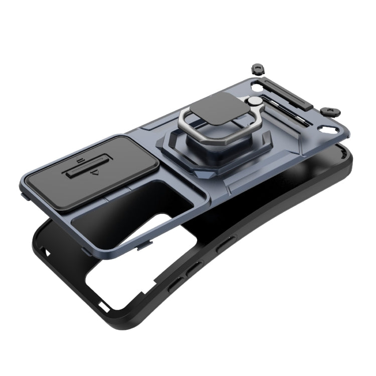 For Samsung Galaxy S25 5G Sliding Camshield TPU + PC Shockproof Phone Case with Holder(Blue) - free shipping - PMC Jewellery - Order now!