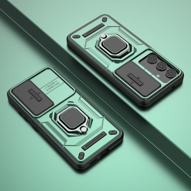 For Samsung Galaxy S25 5G Sliding Camshield TPU + PC Shockproof Phone Case with Holder(Green) - free shipping - PMC Jewellery - Order now!