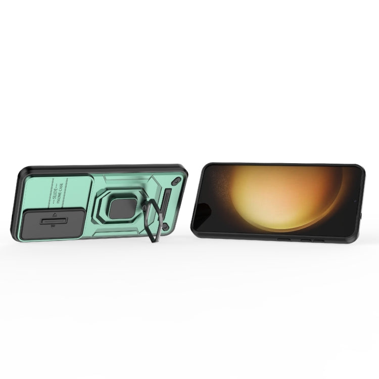 For Samsung Galaxy S25 5G Sliding Camshield TPU + PC Shockproof Phone Case with Holder(Green) - free shipping - PMC Jewellery - Order now!