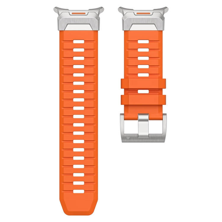For Samsung Galaxy Watch Ultra 47mm / Ultra 2025 Steel Buckle Fluororubber Watch Band(Silver Orange) - free shipping - PMC TechLife - Order now!