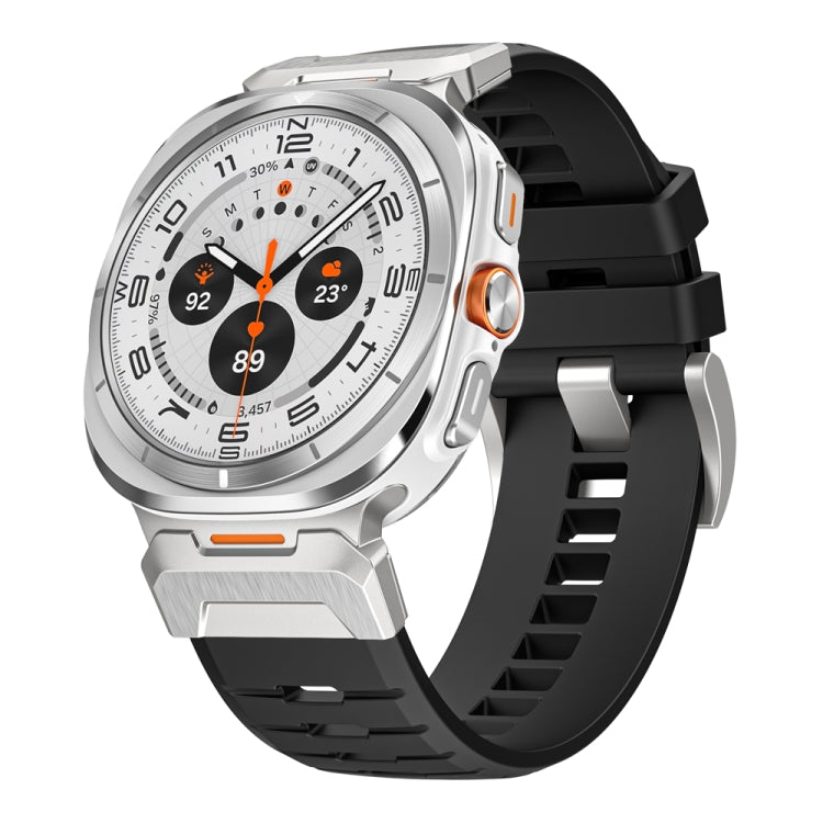 For Samsung Galaxy Watch Ultra 47mm Steel Buckle Fluororubber Watch Band(Silver Black) - free shipping - PMC TechLife - Order now!