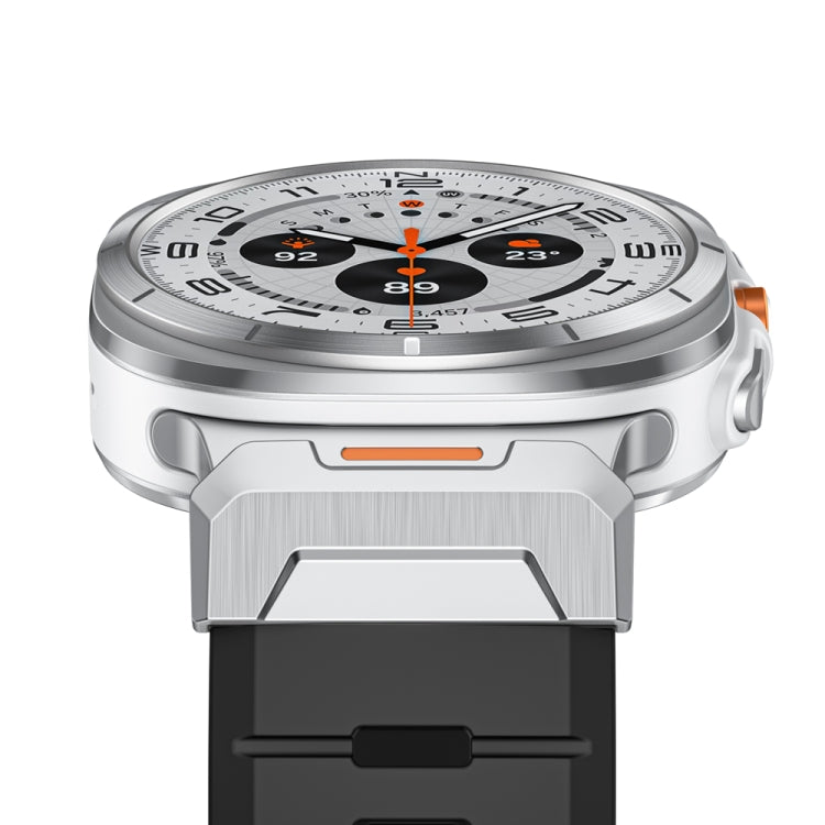 For Samsung Galaxy Watch Ultra 47mm Steel Buckle Fluororubber Watch Band(Silver Black) - free shipping - PMC TechLife - Order now!