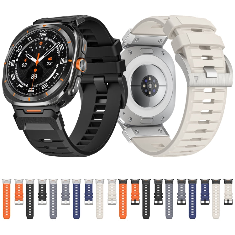 For Samsung Galaxy Watch Ultra 47mm Steel Buckle Fluororubber Watch Band(Silver Blue) - free shipping - PMC TechLife - Order now!