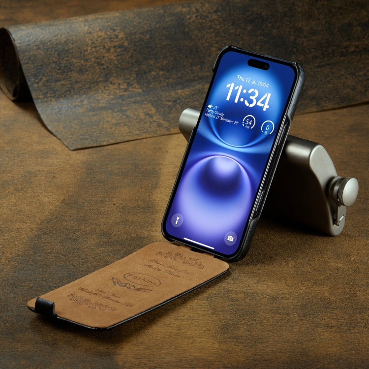 For iPhone 16 Fierre Shann 64 Texture Vertical Flip PU Leather Phone Case(Black) - iPhone 16 Cases by FIERRE SHANN | Online Shopping South Africa | PMC Jewellery | Buy Now Pay Later Mobicred