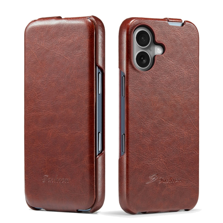 For iPhone 16 Fierre Shann 64 Texture Vertical Flip PU Leather Phone Case(Brown) - iPhone 16 Cases by FIERRE SHANN | Online Shopping South Africa | PMC Jewellery | Buy Now Pay Later Mobicred