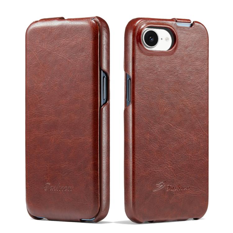 For iPhone 16e Fierre Shann 64 Texture Vertical Flip PU Leather Phone Case(Brown) - free shipping - PMc TechLife - Order now!