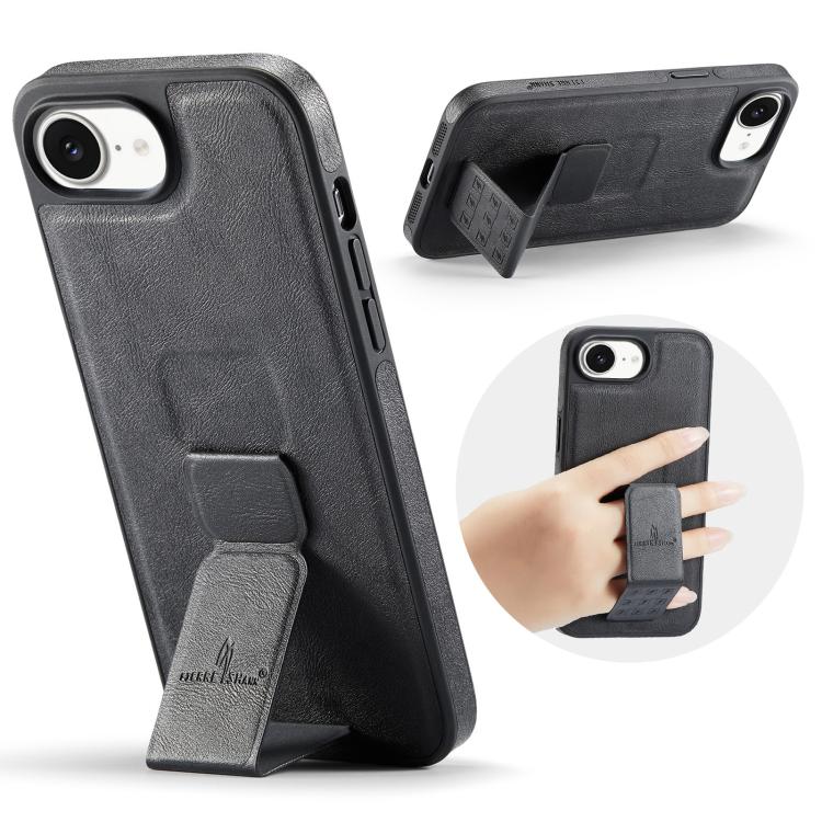 For iPhone 16e Fierre Shann Oil Wax Cow Leather Holder Back Phone Case(Black) - free shipping - PMc TechLife - Order now!