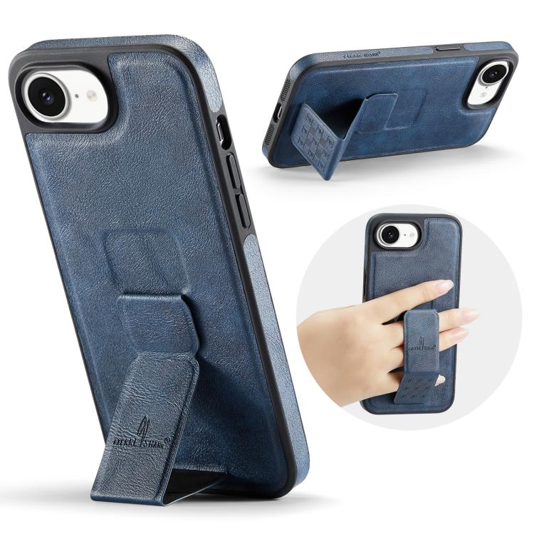 For iPhone 16e Fierre Shann Oil Wax Cow Leather Holder Back Phone Case(Blue) - free shipping - PMc TechLife - Order now!