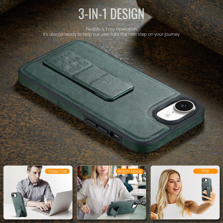 For iPhone 16e Fierre Shann Oil Wax Cow Leather Holder Back Phone Case(Green) - free shipping - PMc TechLife - Order now!