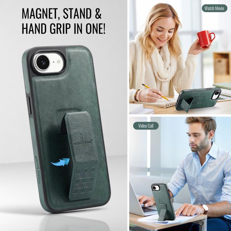 For iPhone 16e Fierre Shann Oil Wax Cow Leather Holder Back Phone Case(Green) - free shipping - PMc TechLife - Order now!