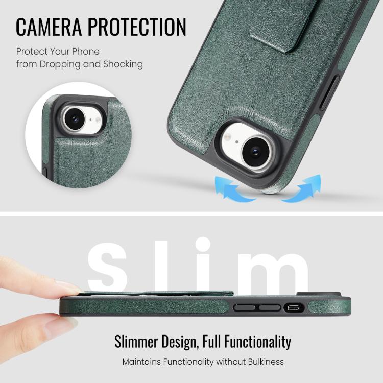 For iPhone 16e Fierre Shann Oil Wax Cow Leather Holder Back Phone Case(Green) - free shipping - PMc TechLife - Order now!