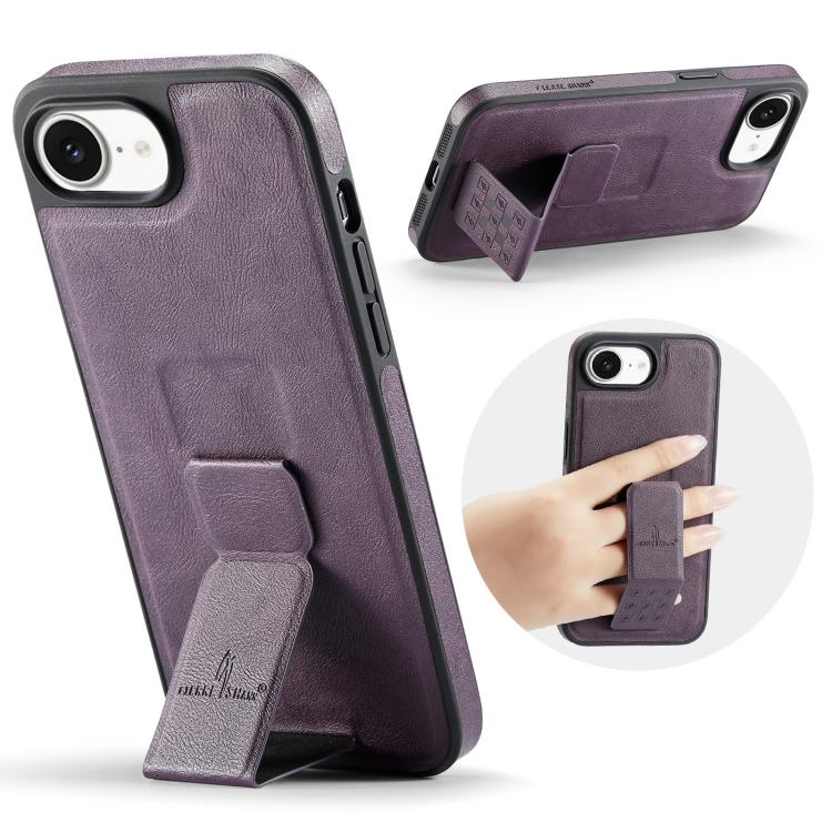 For iPhone 16e Fierre Shann Oil Wax Cow Leather Holder Back Phone Case(Purple) - free shipping - PMc TechLife - Order now!