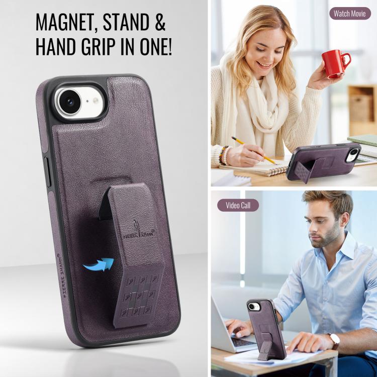 For iPhone 16e Fierre Shann Oil Wax Cow Leather Holder Back Phone Case(Purple) - free shipping - PMc TechLife - Order now!